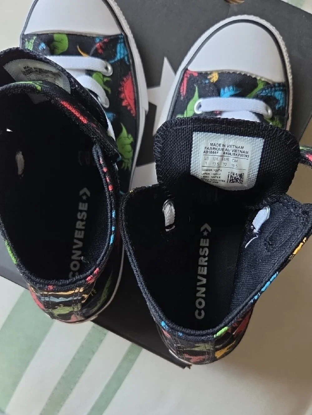 Converse Kids Black High-Top Sneakers with Multicolor Dinosaur Print